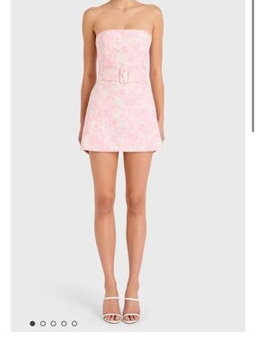 Amanda Uprichard Strapless Pink Floral Mini Dress with Belt